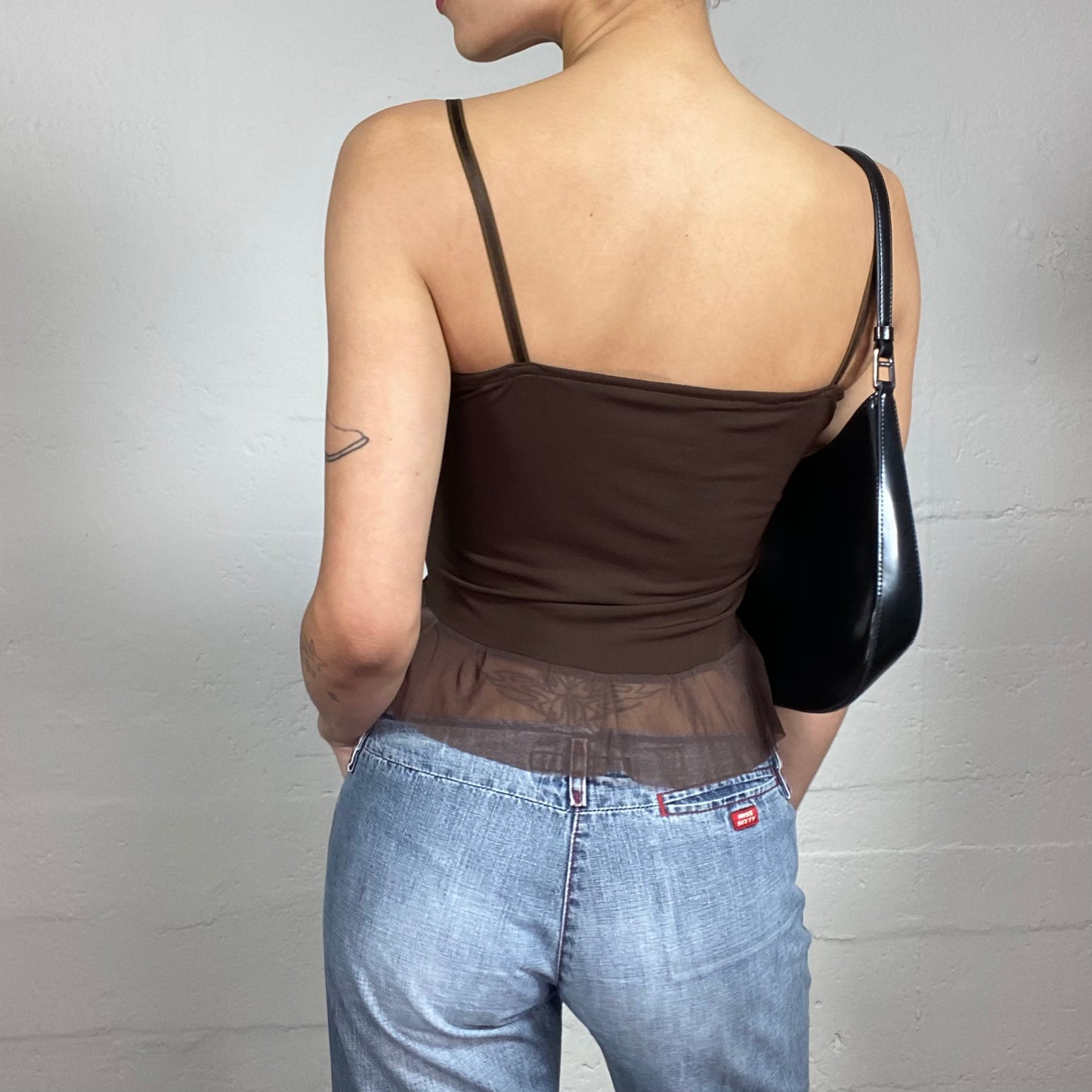 Vintage 2000's Baroque Brown Corset Style Cami Top with Multiple Details (M)
