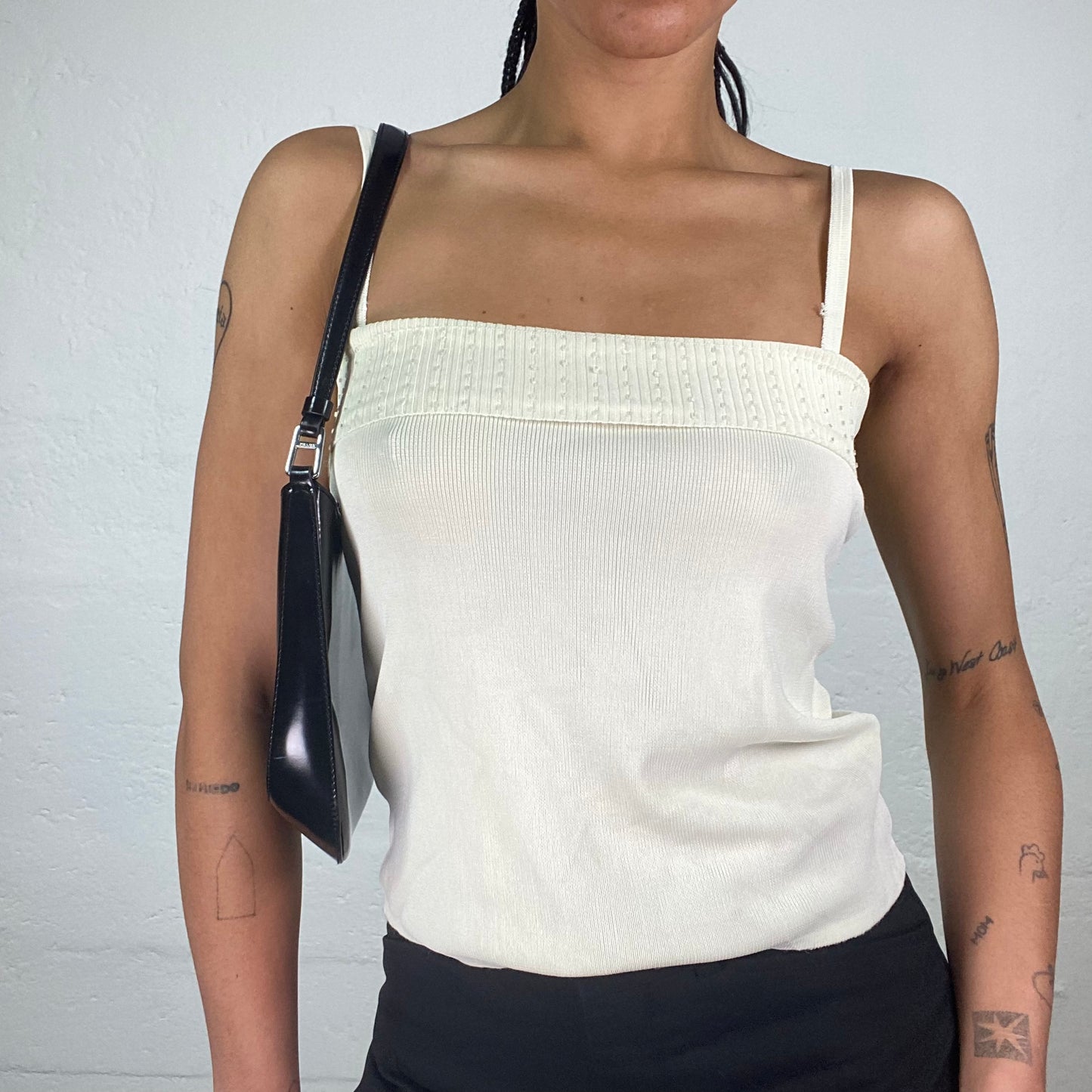 Vintage 2000’s Soft Girl Ivory Jersey Knitted Effect Cami Top (L)