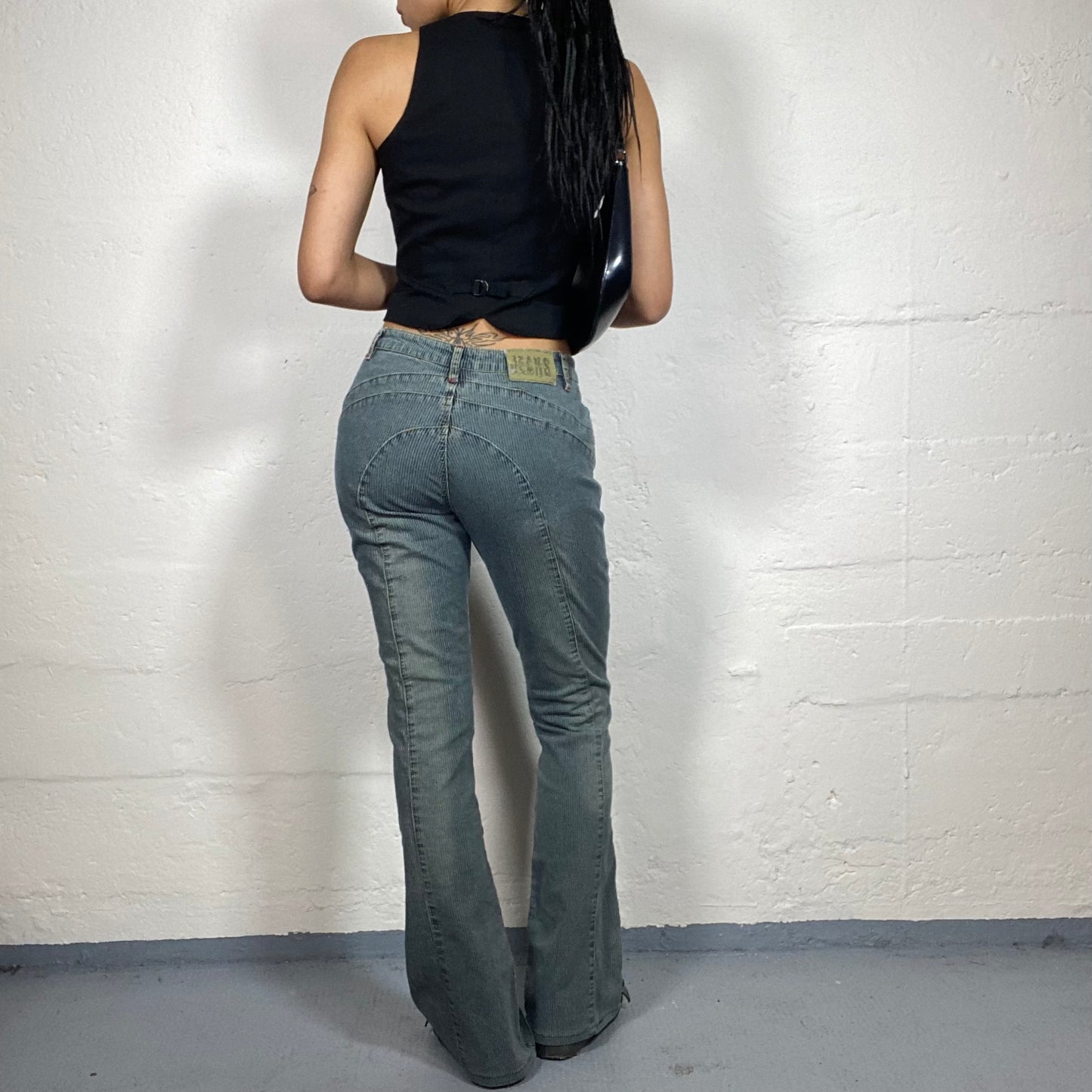 Vintage 2000's Cowgirl Faded Blue Mid Waist Bootcut Striped Jeans (S)