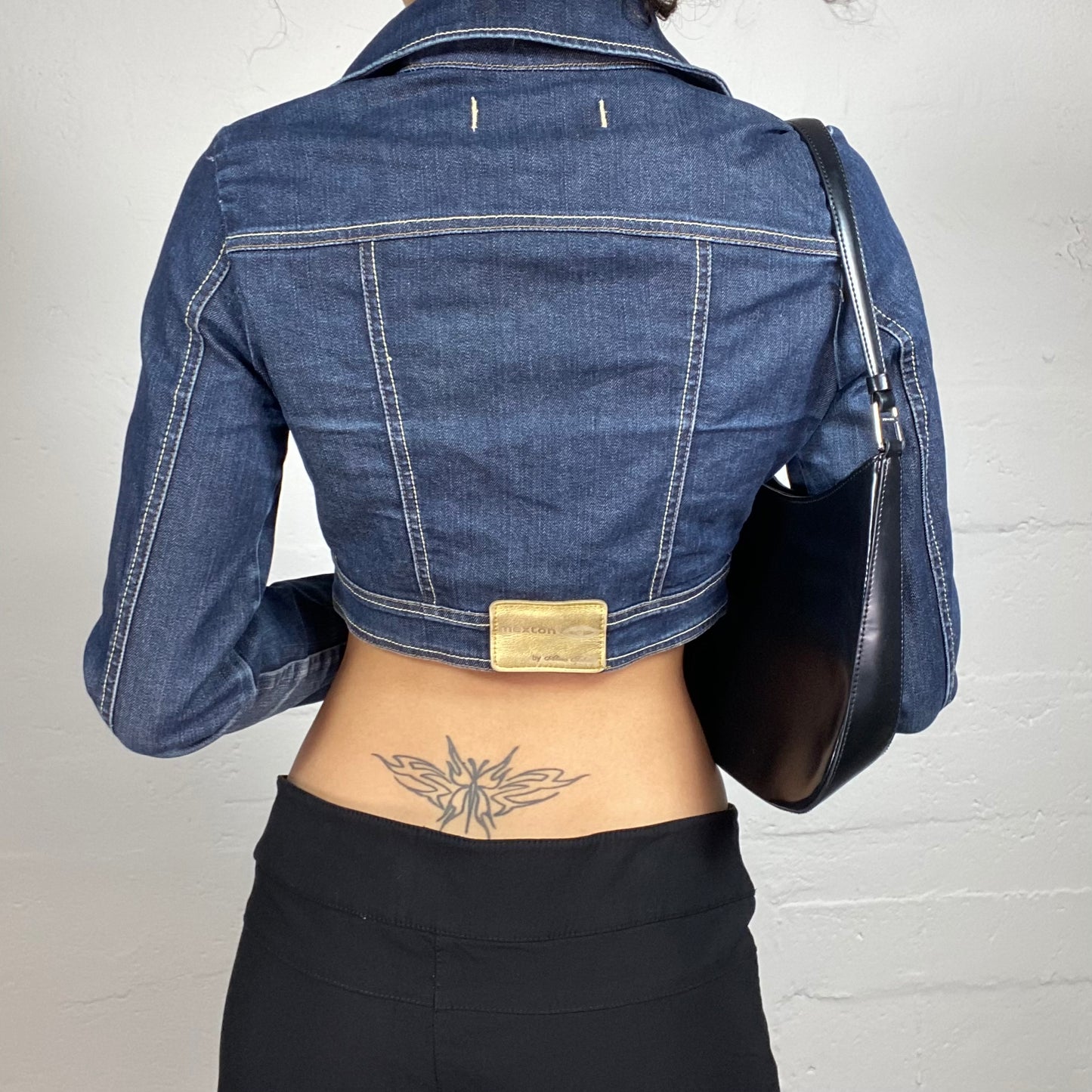 Vintage 2000's Hip-Hop Blue Denim Button Up Cropped Jacket (S)