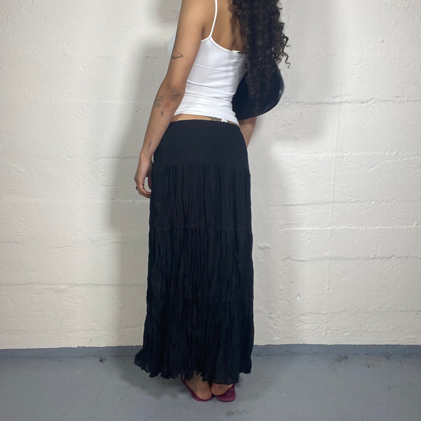 Vintage 2000's Boho Girl Black Ruffled Layered Maxi Skirt (S)