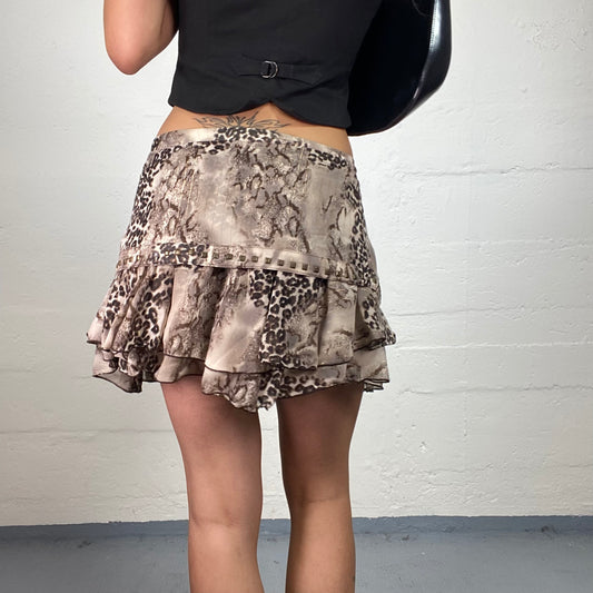 Vintage 2000's Cheetah Girl Leo Printed Chiffon Layered Mini Skirt with Eyelet Decoration (S)