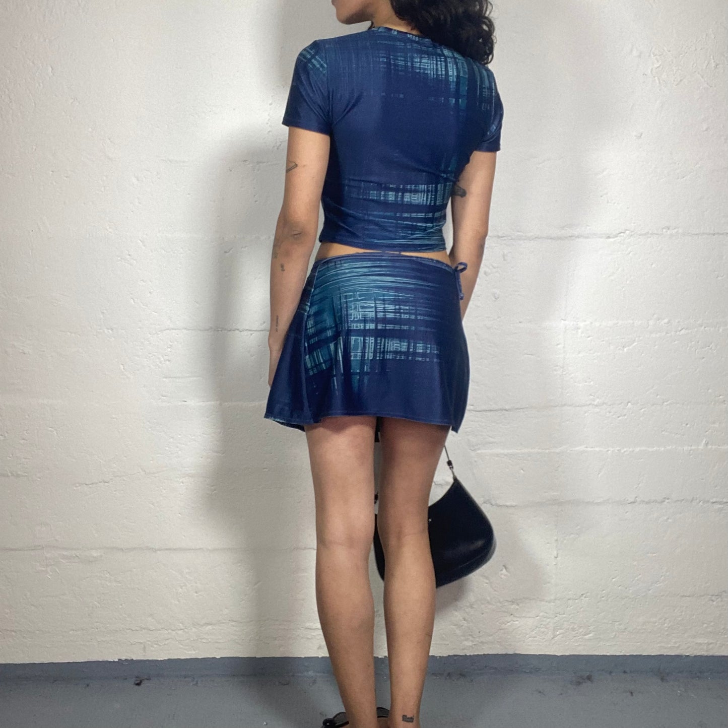 Vintage 2000's Archive Nike Sporty Blue Futuristic Print Baby Tee and Wrapped Skirt Set (S)