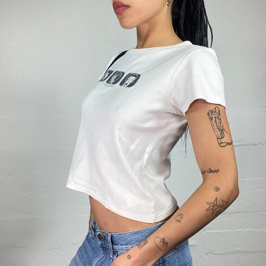 Vintage 2000's Skater Girl White Baby Tee with Black & White Betty Boop Print (S)
