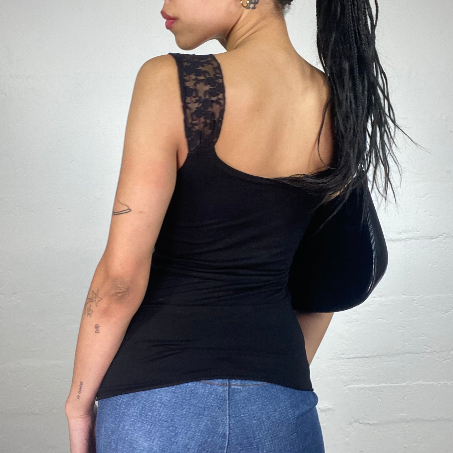 Vintage 2000's Romantic Black And Purple Floral Lace Cami Top with Silky Band (S)