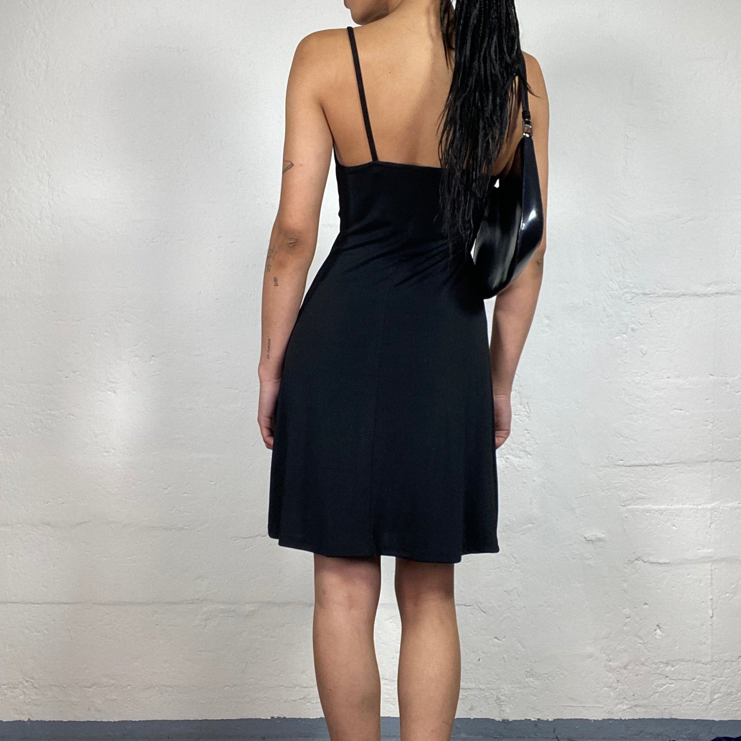 Vintage 2000's Night Out Classy Black Camisole Dress with Metal Bra Ring Detail (S)