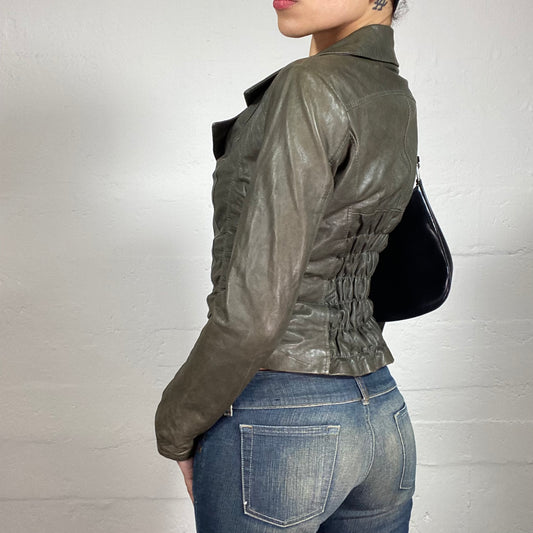 Vintage 2000's Classy Brown Leather Jacket with Back Rubber Details (S)