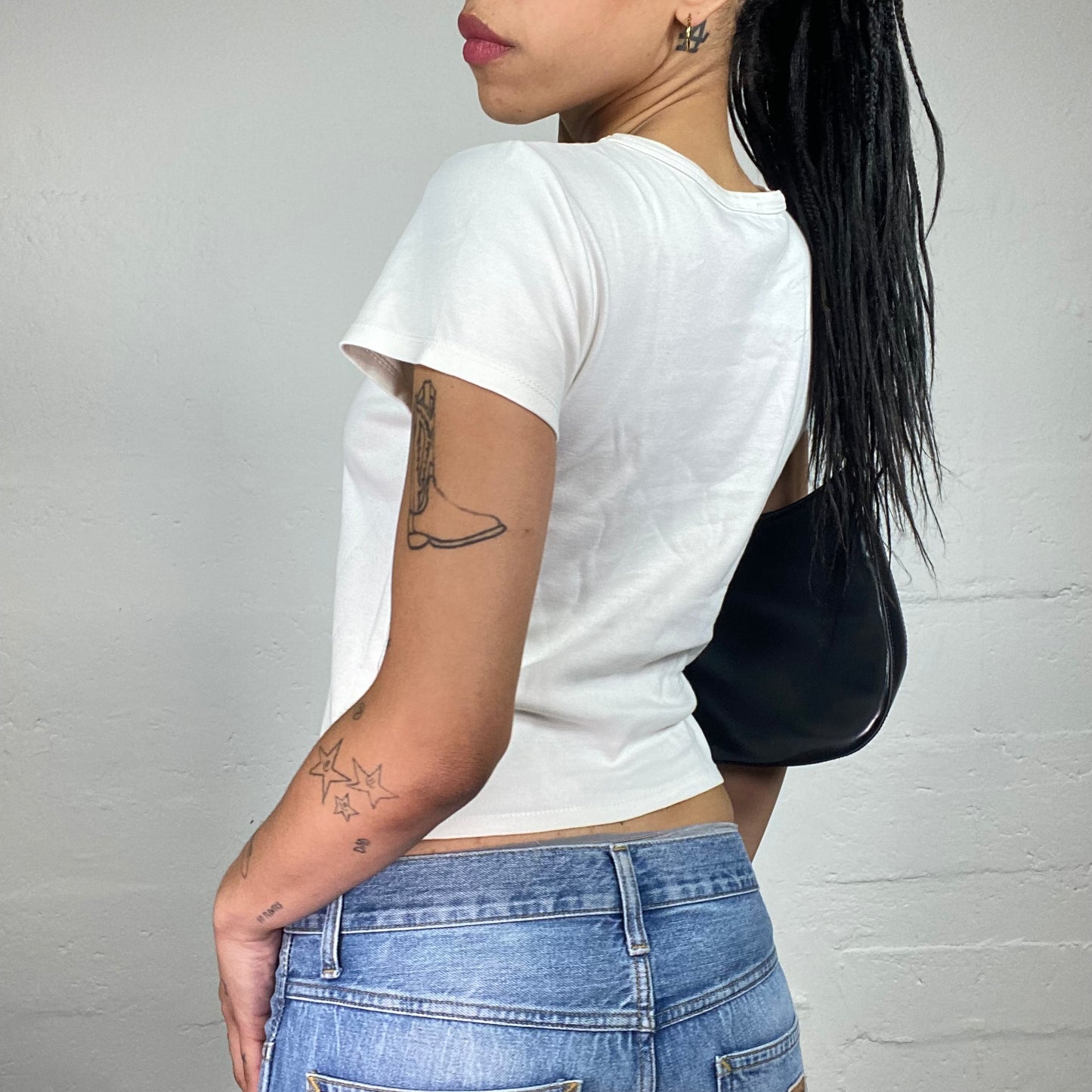 Vintage 2000's Skater Girl White Baby Tee with Black & White Betty Boop Print (S)