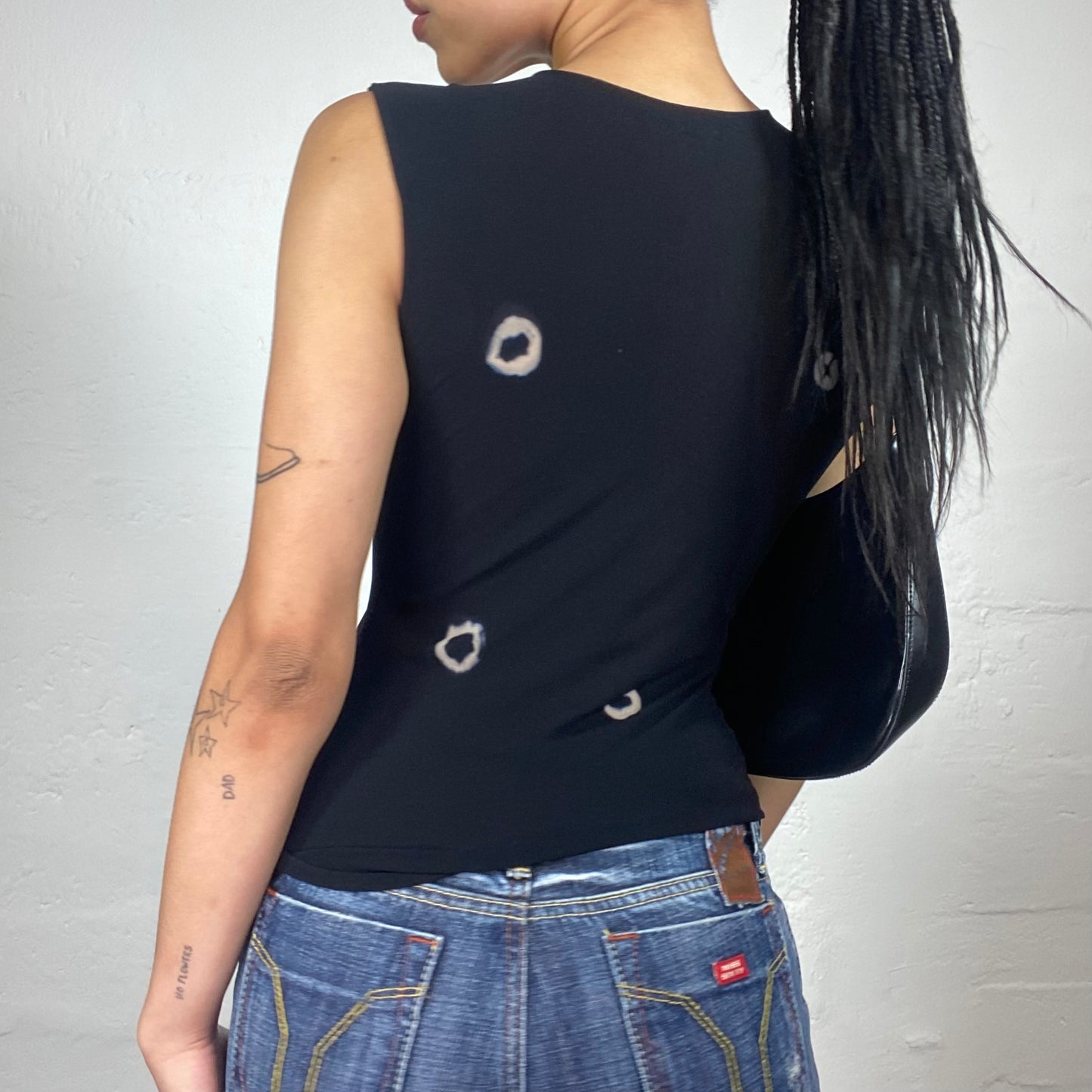Vintage 2000's Classy Girl Black Mesh See Through Tank Top with Metal Rings Print (S)