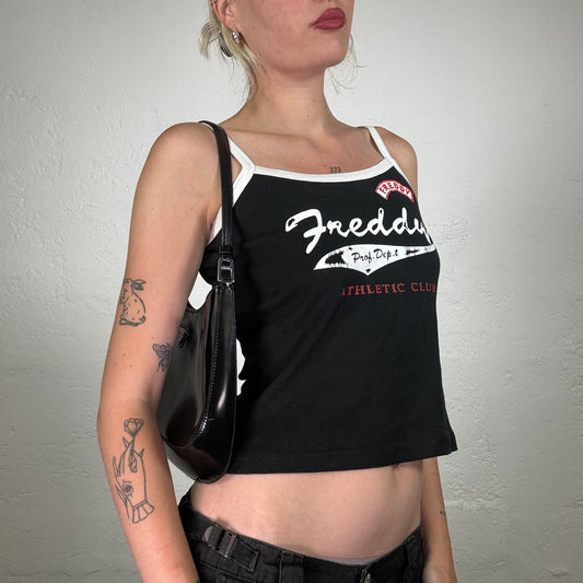 Vintage 2000's Sporty Girl Black Top with White Trim and ‚Freddy Athletic clun‘ Print (XS)