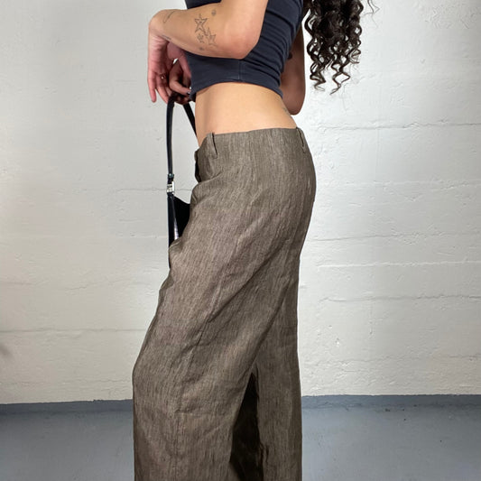 Vintage 2000's Office Girl Brown Straight Fit Low Rise Shiny Pants (M)