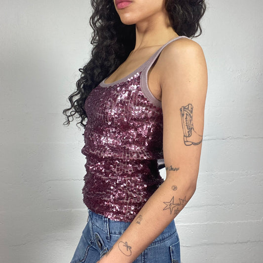 Vintage 2000's Clubwear Pink Sequins Covered Tank Top (M)