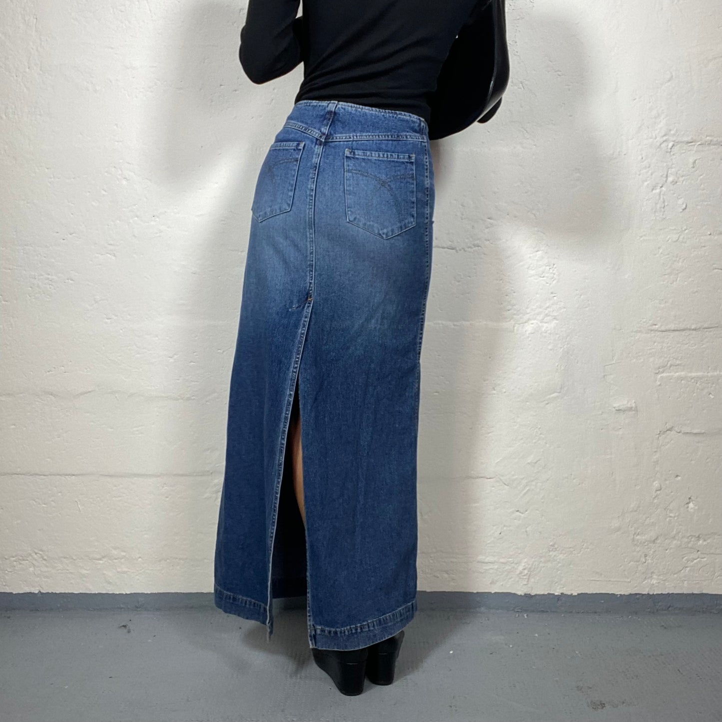 Vintage 2000's Downtown Girl Classic Blue Slim Fit Maxi Skirt (S)