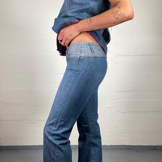 Vintage 2000's Downtown Girl Blue Low Waisted Straight Cut Denim Pants (M)