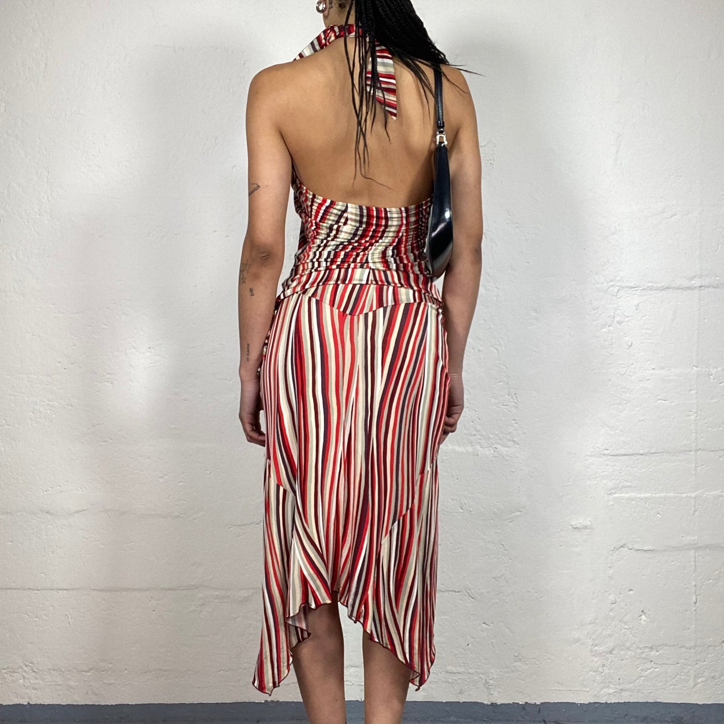 Vintage 2000's Summer Chic Red and White Striped Neckholder Top with Midi Skirt Set (S/M)
