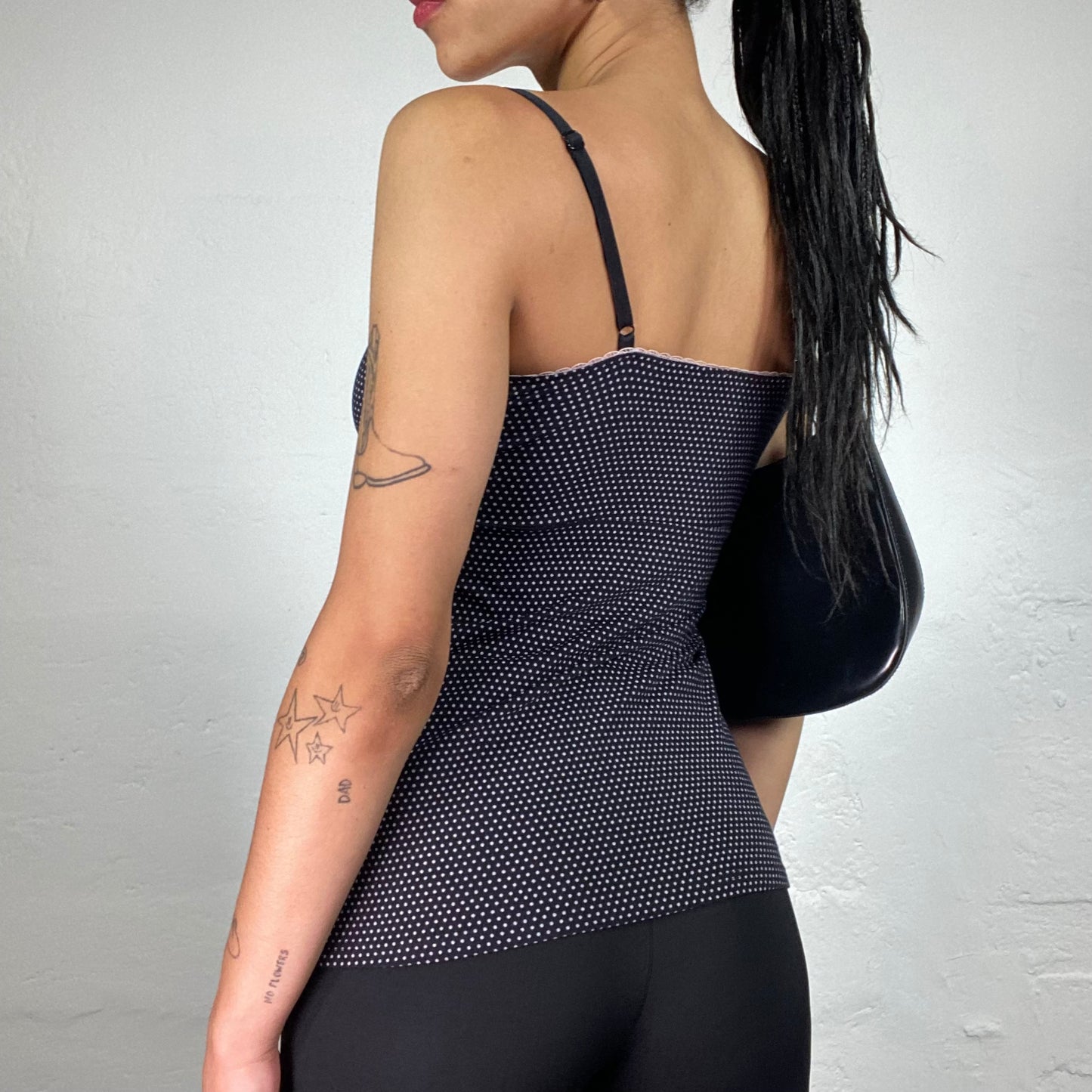 Vintage 2000's Soft Girl Dark Warm Grey Polka Dot Camisole with Baby Pink Details (S)