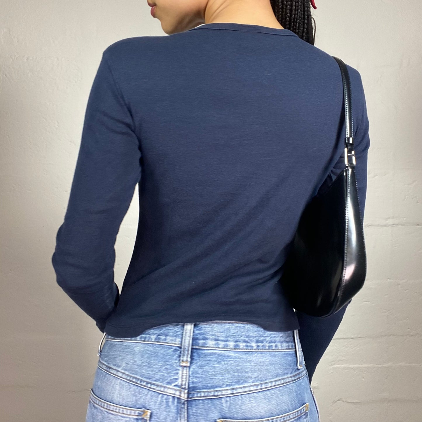 Vintage 2000's Playboy Casual Navy Blue Longsleeve Top with Playmate Logo White Print (L)