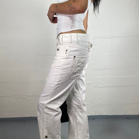 Vintage 2000's Summer White Denim Straight Cut Middle Waist Pants (M)