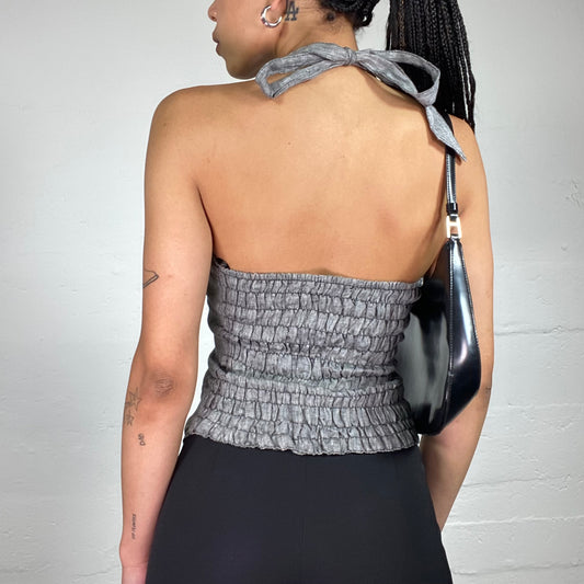 Vintage 2000's Office Girl Vibe Light Grey Button Up Vest Style Neckholder Top (M)