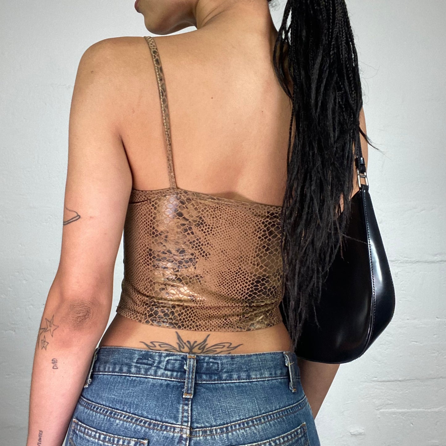 Vintage 2000's Downtown Girl Brown Toned Snake Skin Print Cropped Cami Top (S)