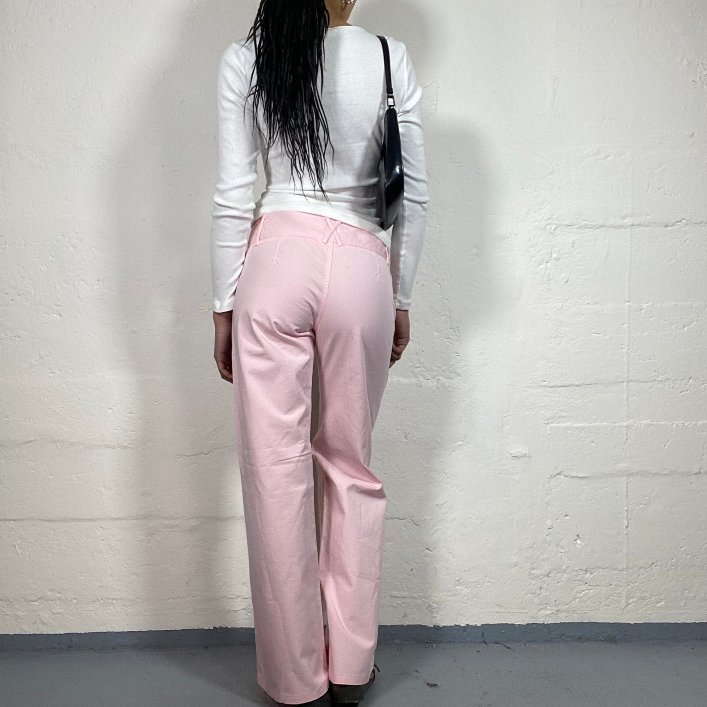Vintage 2000's Soft Girl Summer Baby Pink Low Rise Wide Leg Linen Pants