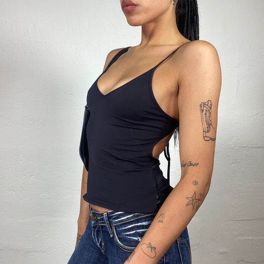 Vintage 2000's Sporty Downtown Girl Navy Blue Cami Top with Open Back (S)