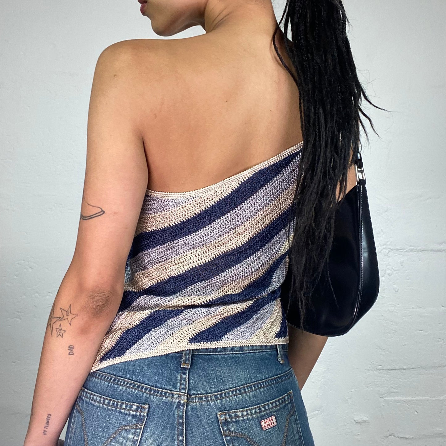 Vintage 2000's Funky Shimmer Jersey Striped One Shoulder Top (M)