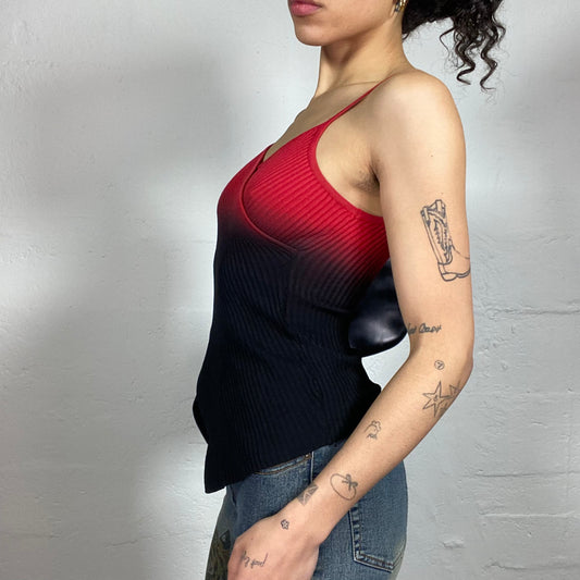 Vintage 2000's Casual Gothic Red to Black Fade Layered Asymmetric Cami Top (S)