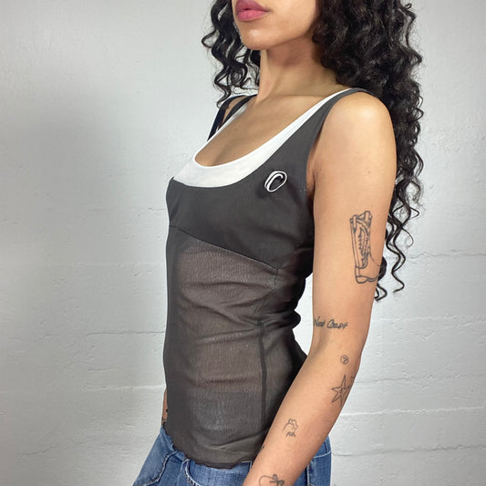 Vintage 2000's Downtown Girl Layered Grey and White Mesh Cami Top (S)