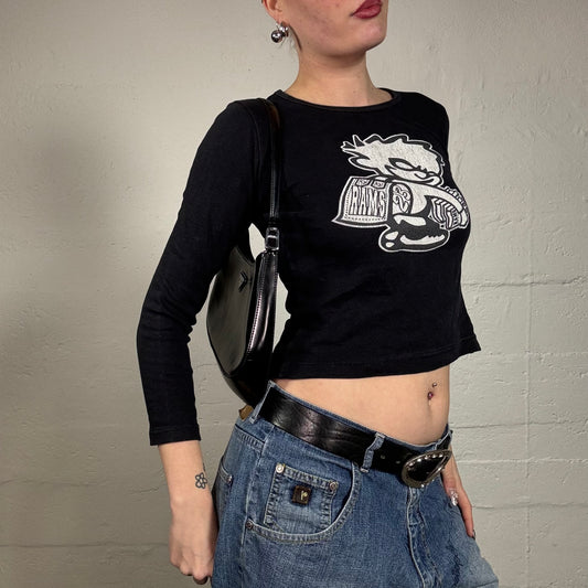 Vintage 2000's Skater Black Longsleeve Top with Bad Boy Print (S)
