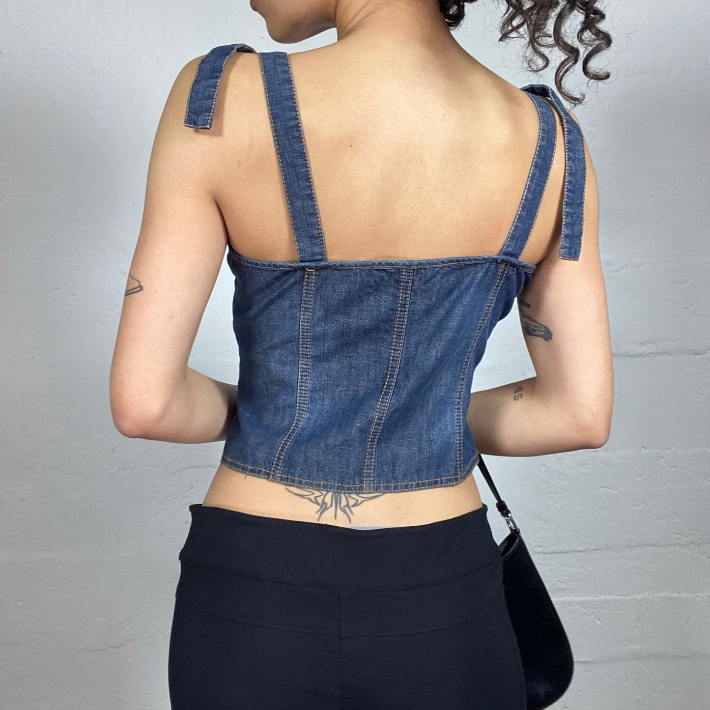 Vintage 2000's Coquette Blue Denim Vest Style Top with Pockets (S)