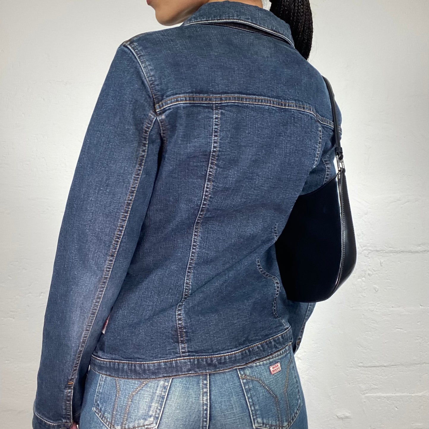 Vintage 2000's Miss Sixty Downtown Girl Classic Deep Blue Button Up Denim Jacket (L)