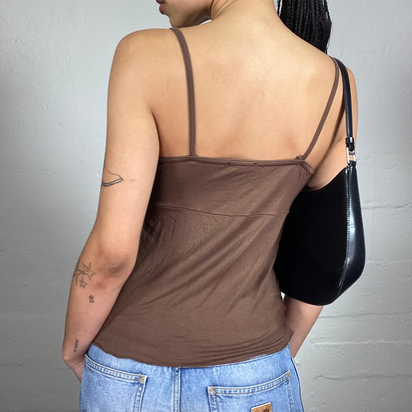 Vintage 2000's Gossip Girl Summer Beige Flowy Cami Top with Orange Floral Print and Sequins Details (S)