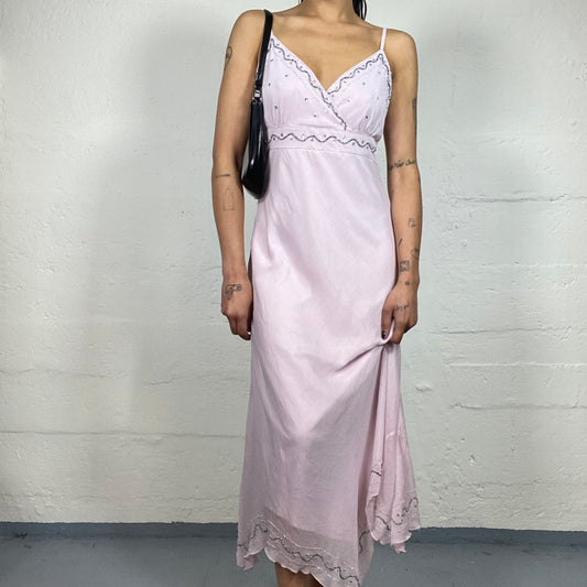 Vintage 2000's Princess Soft Pink Light Maxi Cami Dress with Sequin Embroidery (M)