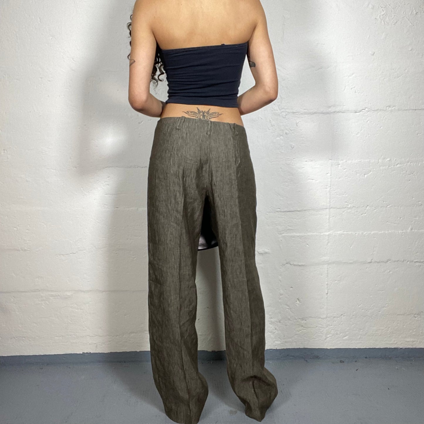 Vintage 2000's Office Girl Brown Straight Fit Low Rise Shiny Pants (M)