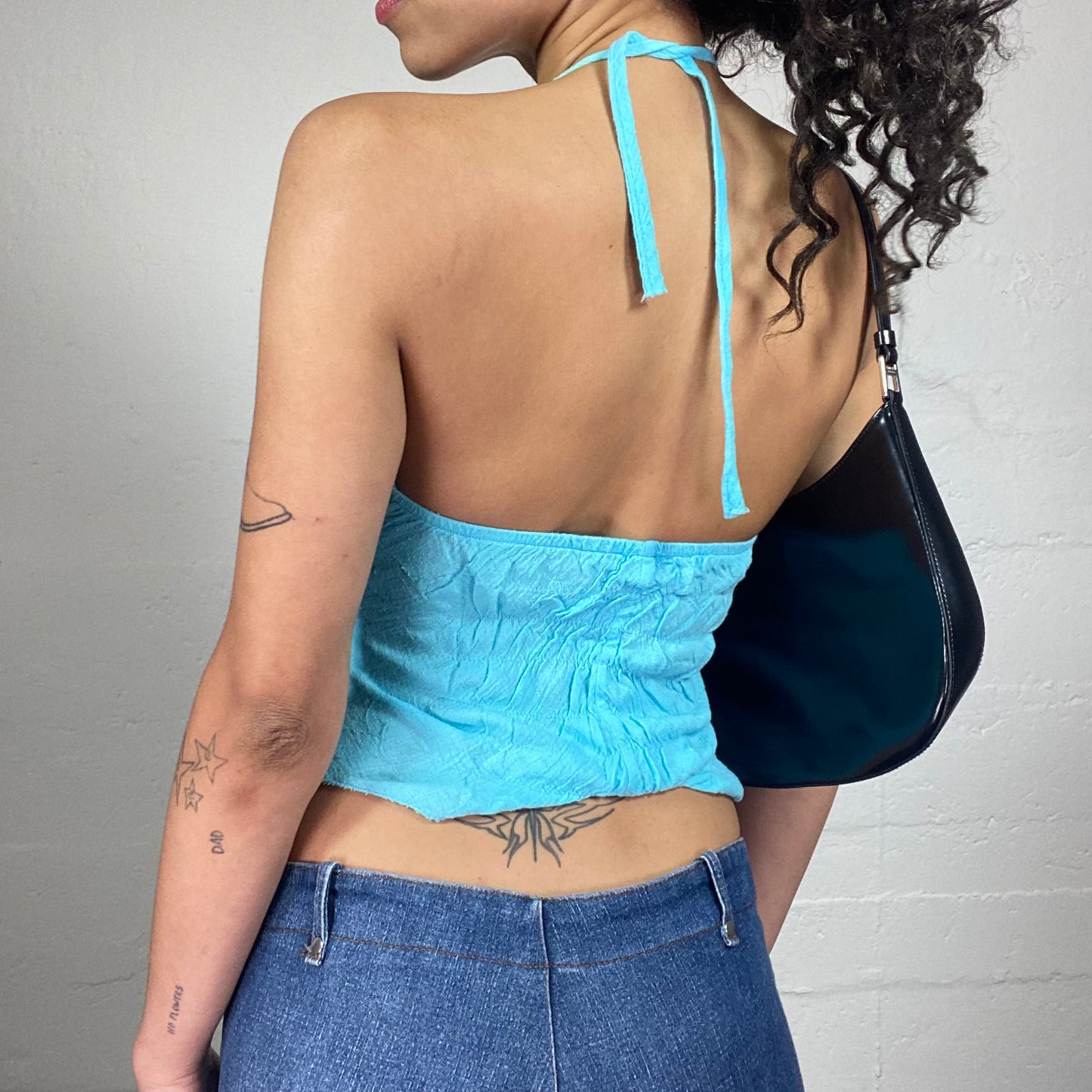Vintage 2000's Summer Aquamarin Neckholder Top with Crochet Detail (S)