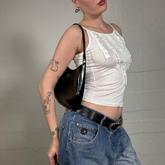 Vintage 2000's Soft Girl White Highneck Top with Fills (S)