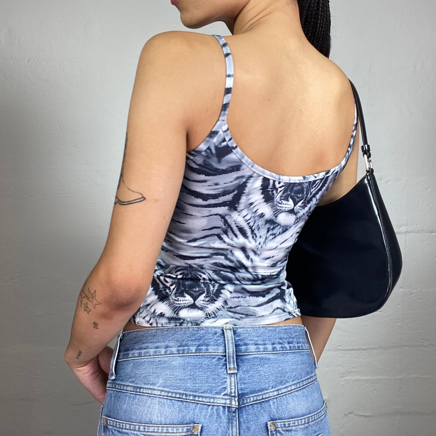 Vintage 2000's Hip-Hop Blue and Grey Tiger Print Cami Top (S)
