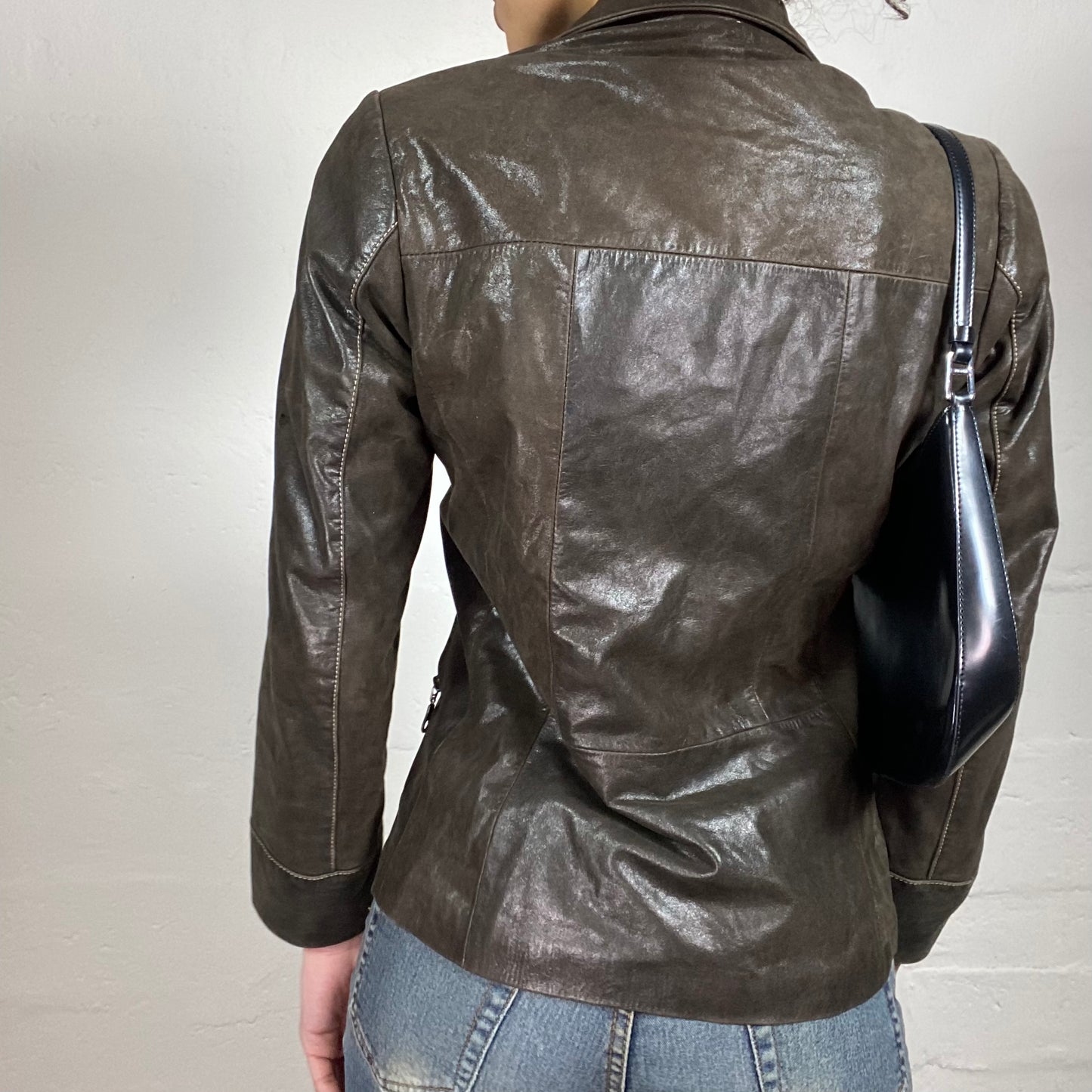 Vintage 2000's Cowgirl Brown Glossy Leather Button Up Blazer (S)