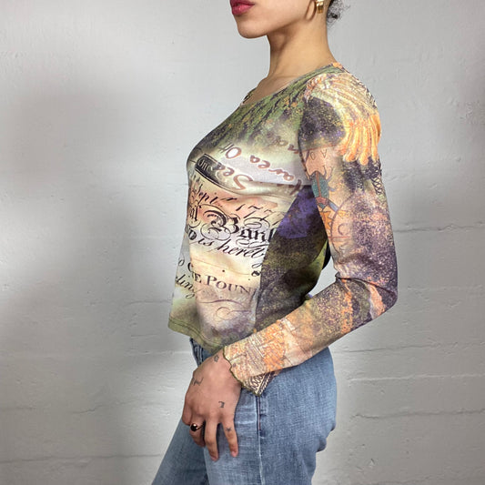 Vintage 2000's Downtown Girl Longsleeve Multicoloured Multiprinted Top (M)