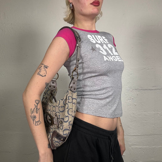 Vintage 2000's Downtown Girl Grey and Pink Surf 312 Angel Print Tee (S)