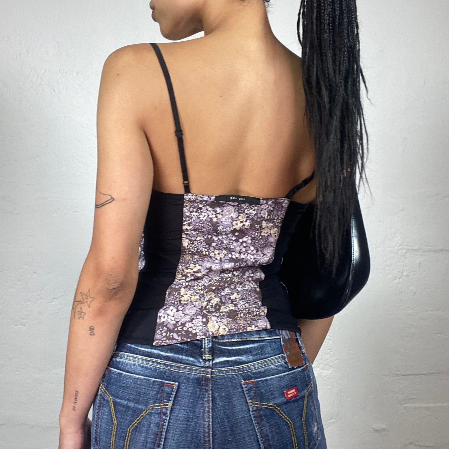 Vintage 2000's Soft Girl Baby Purple Mini Floral Print Corset Closing Cami Top (S/M)