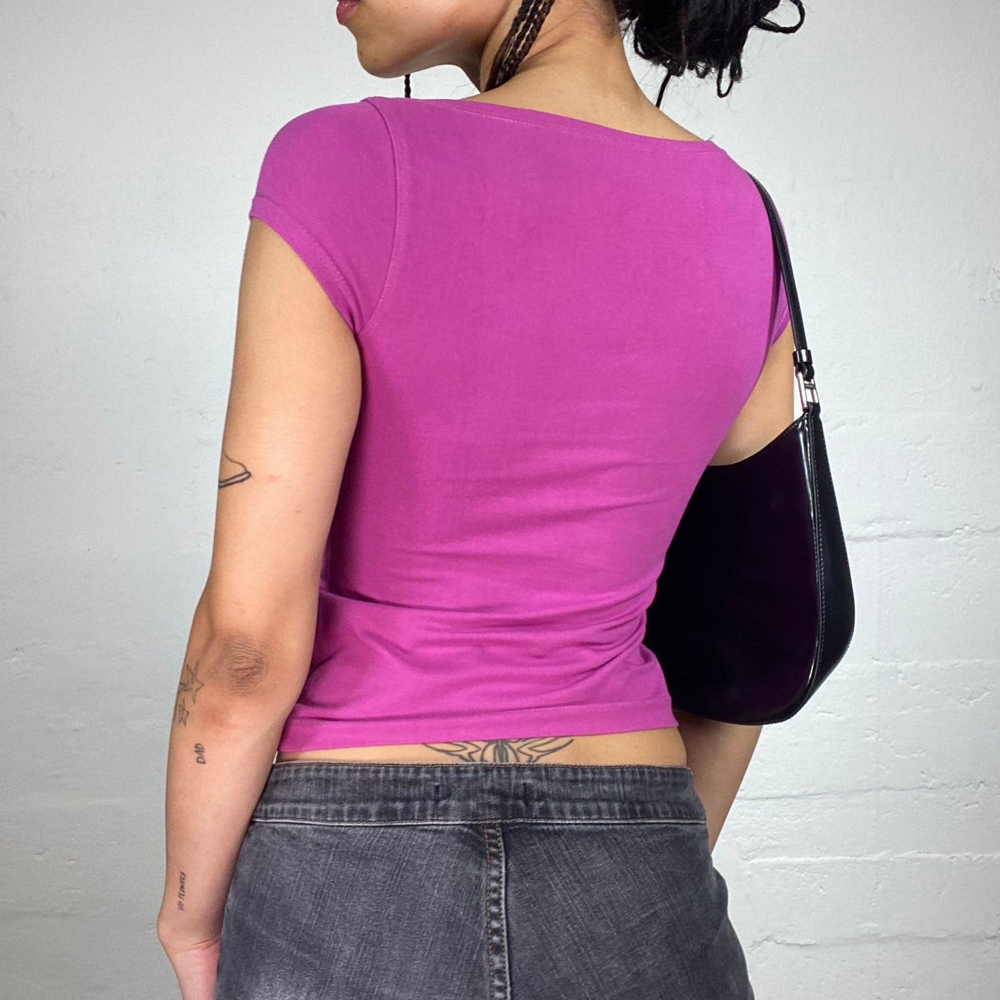 Vintage 2000's Miss Sixty Glam Purple Baby Tee with Reality Typo Sequin Embroidery (S)
