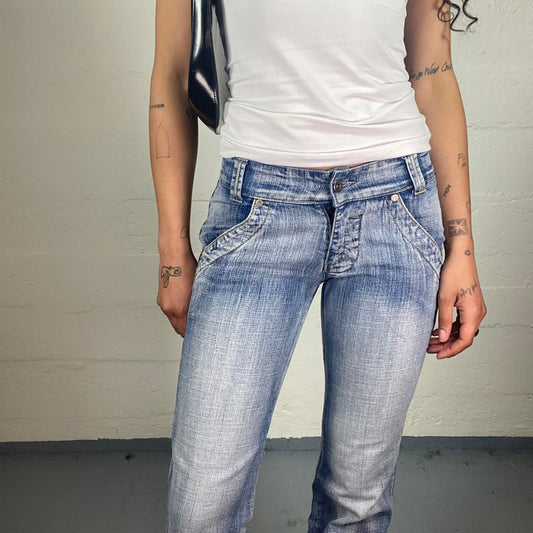 Vintage 2000's Downtown Girl Striped Wash Out Flared Low Waisted Jeans (S)