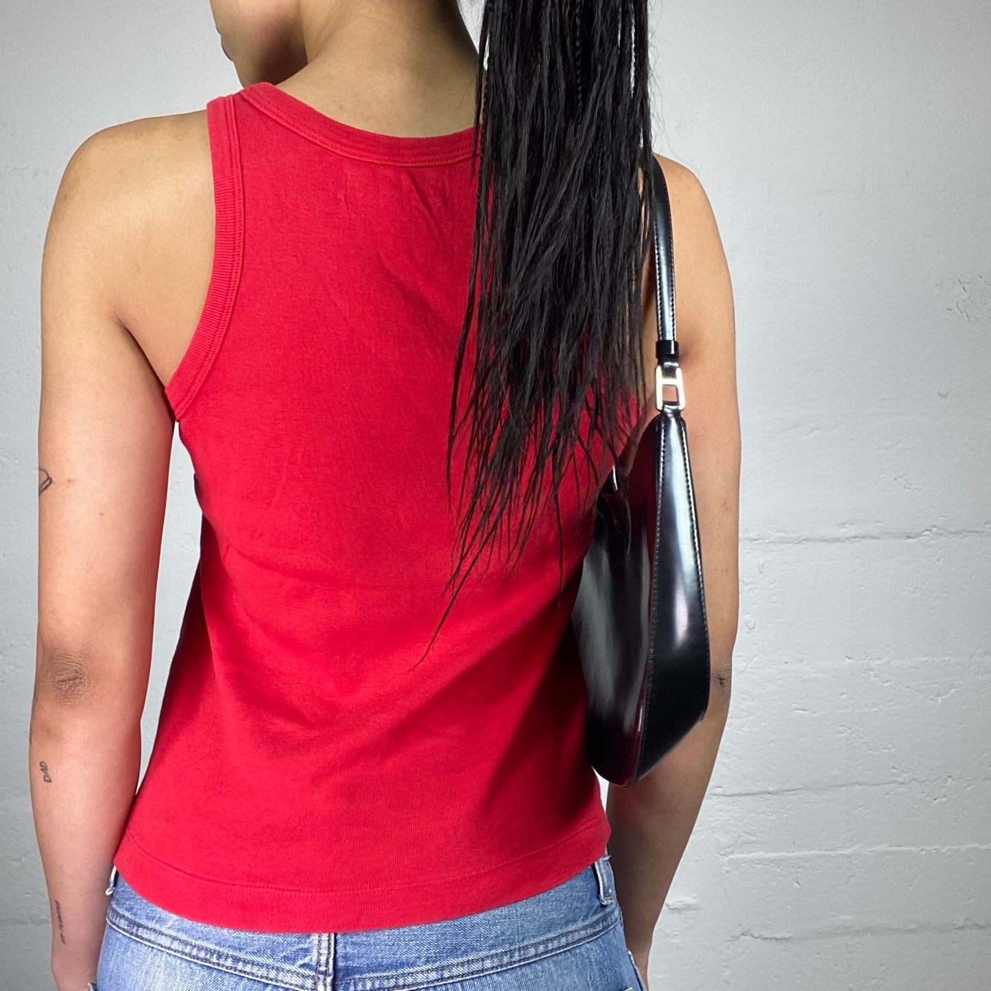 Vintage 2000's Skater Girl Red Tank Top with White I Am The Real One! Typo Print (L)