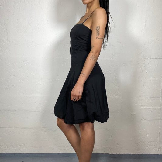 Vintage 2000's Doll Style Black Cami Mini Dress with Balloon Skirt (S)