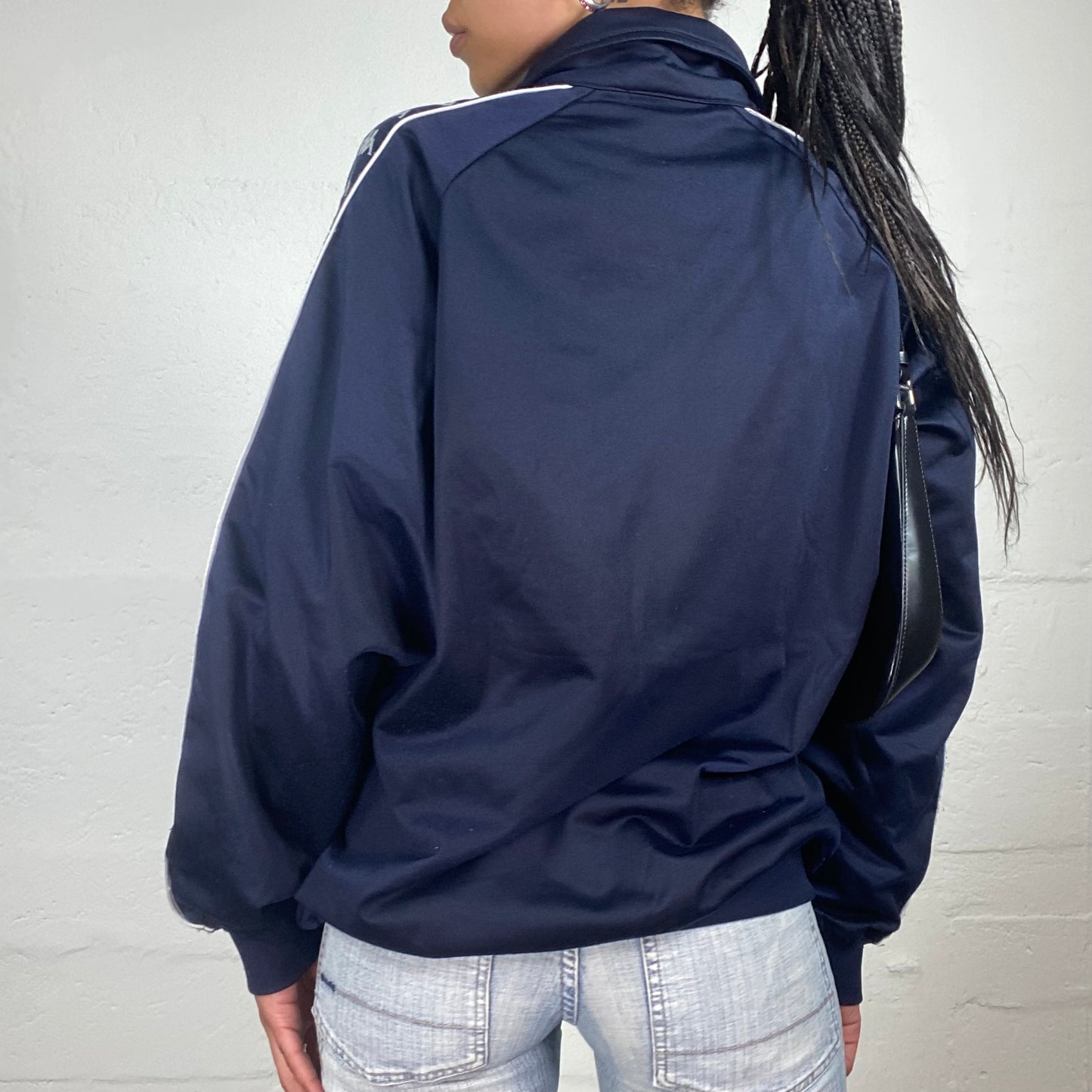 Vintage 90’s Kappa Sporty Navy Blue Zip Up Pullover with Sleeve Logo Print (L)