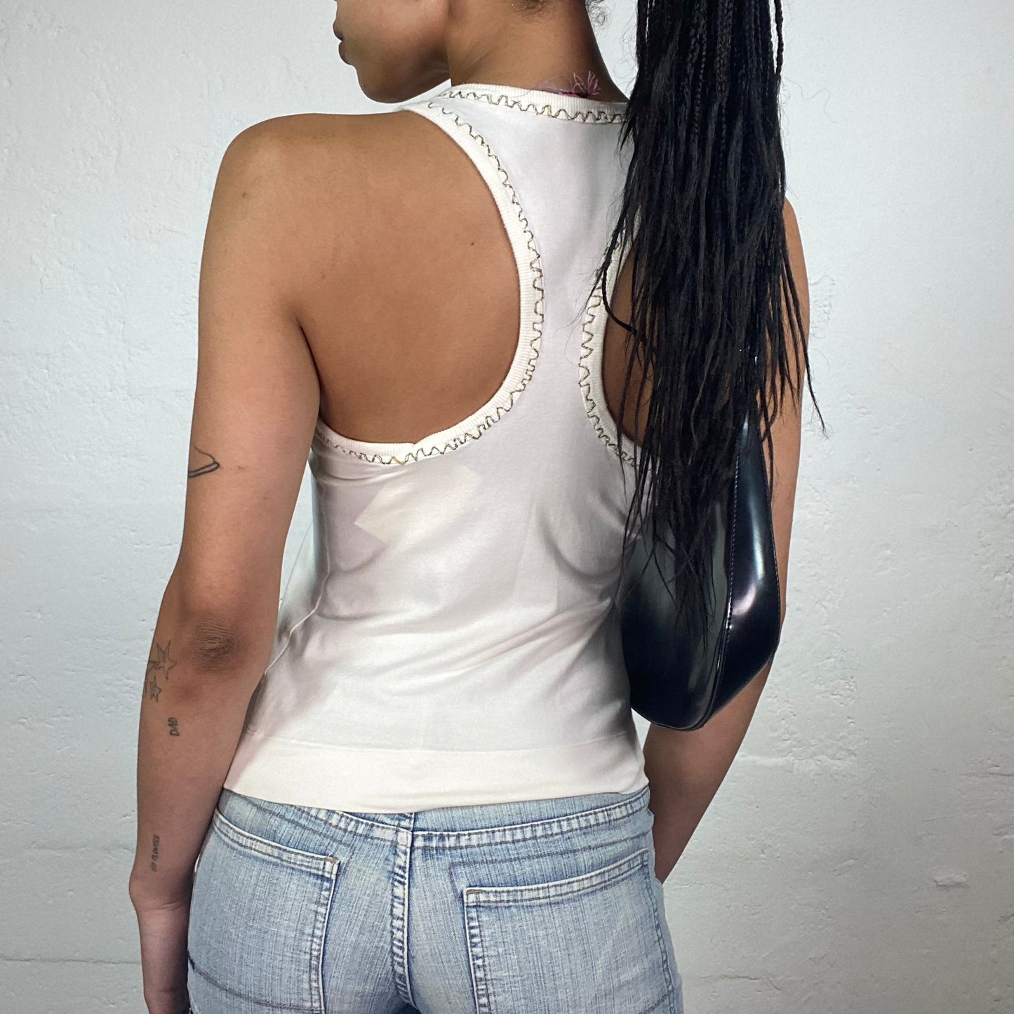Vintage 2000’s Pinko Downtown Girl White Sporty Cut Tank Top with Pink Panther Cartoon Print (S)