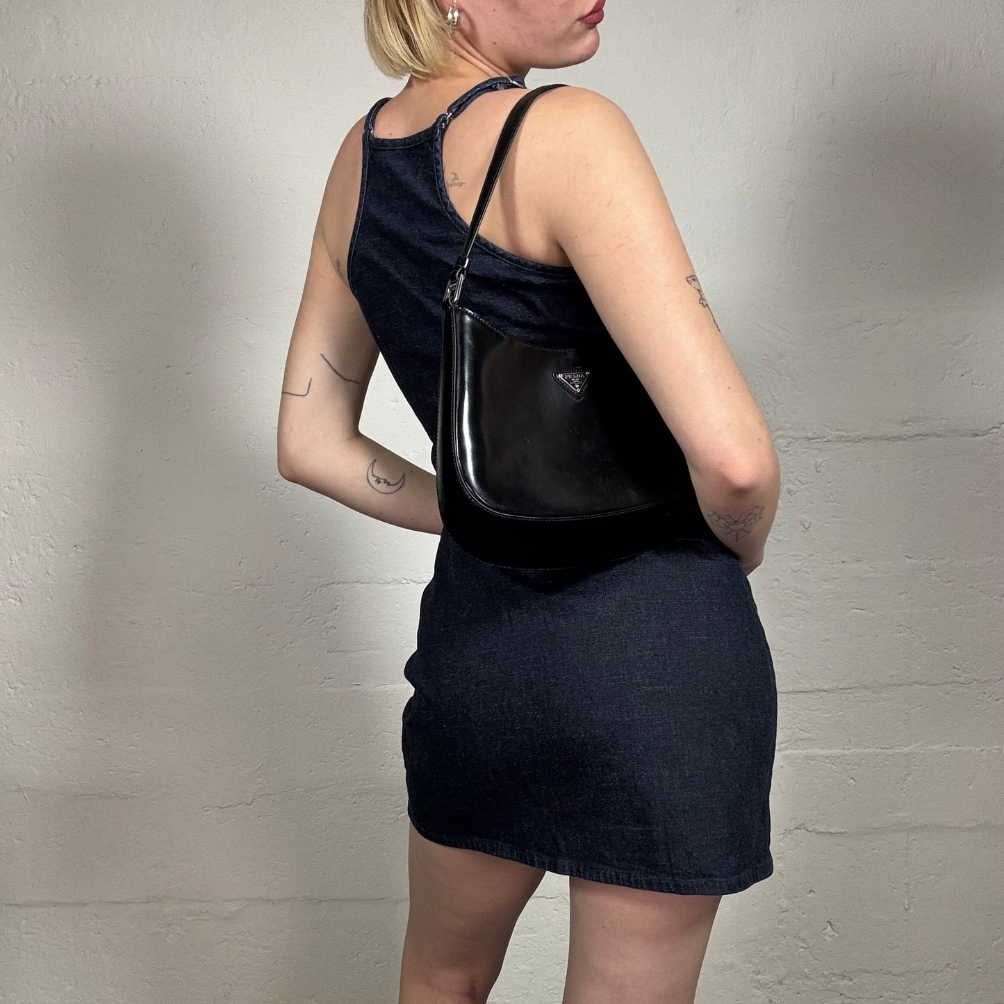 Vintage 2000's Saturday Date Dark Denim Slim Fitted Cami Mini Dress with Middle Pocket (XS)