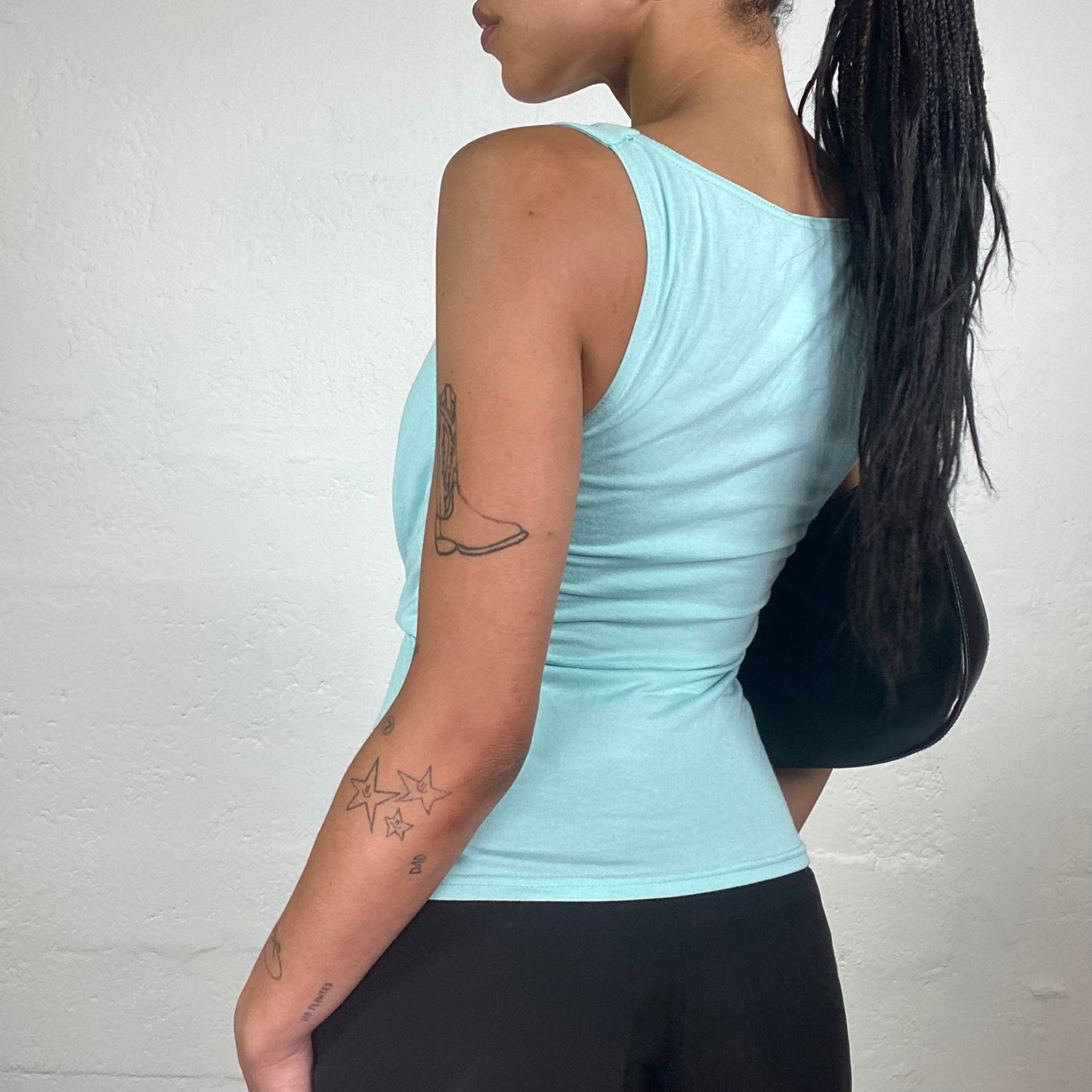 Vintage 2000’s Soft Girl Aquamarine Blue Draped Top with Lace Layer (S)
